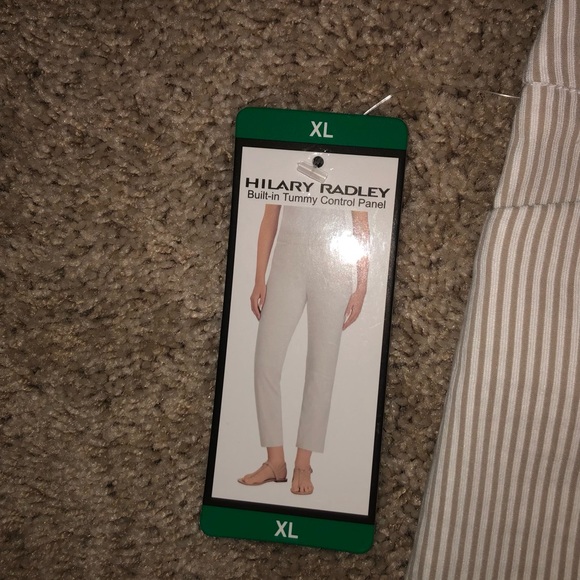 Hilary Radley Tan & Cream Sttiped Stretch Seersucker Psnts XL New - Picture 4 of 9